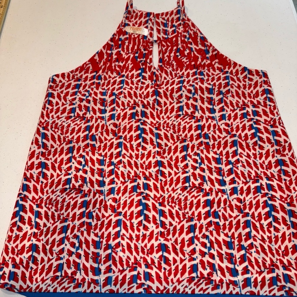 VTG RARE Renee C. Made In USA Blouse Womens Small Red White‎ And. Blue Rayon